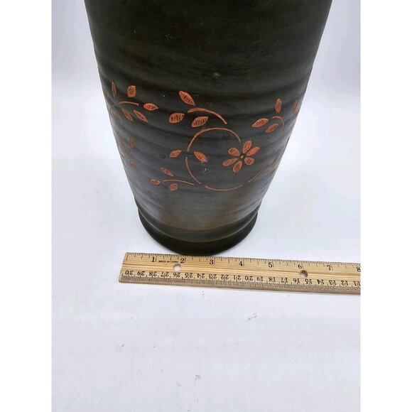 Stoneware Pottery Crock Handpainted Floral Rustic Primitive Utensil Holder Vase - Picture 7 of 11